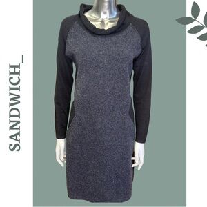 Sandwich Long Sleeve Knit Wool Blend Dress Color Block Detail Scoop Neck Medium